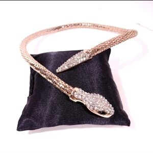 Snake Flexible Crystal & Gold Tone Necklace NWOT